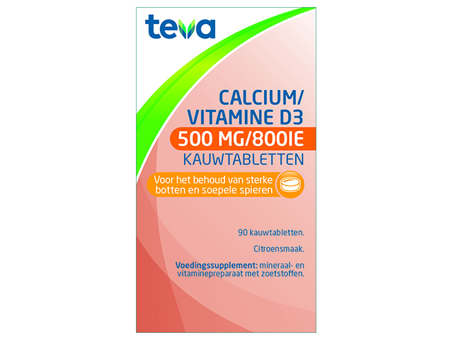 Calcium/Vitamine D3 Teva Kauwtablet 500mg/800ie