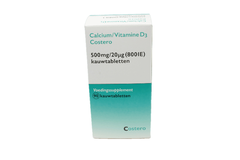 Calcium/Vitamine D3 Costero Kauwtabl 500mg/800ie